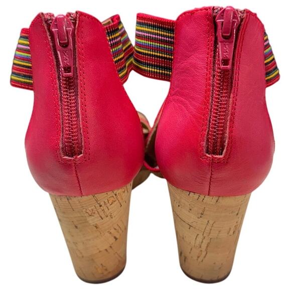 Sofft Cary Leather Strappy Red Rainbow Striped Cork Wedge Sandal Women 9 - Picture 4 of 7